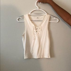 white lace up crop top
